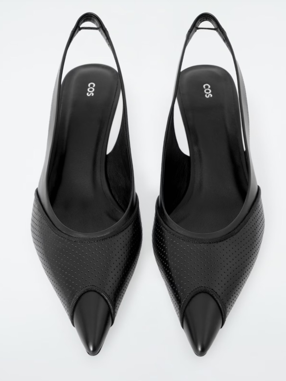 NIB COS Black Perforated Pointed Slingback Shoes Kitten Heel size 10.5-11